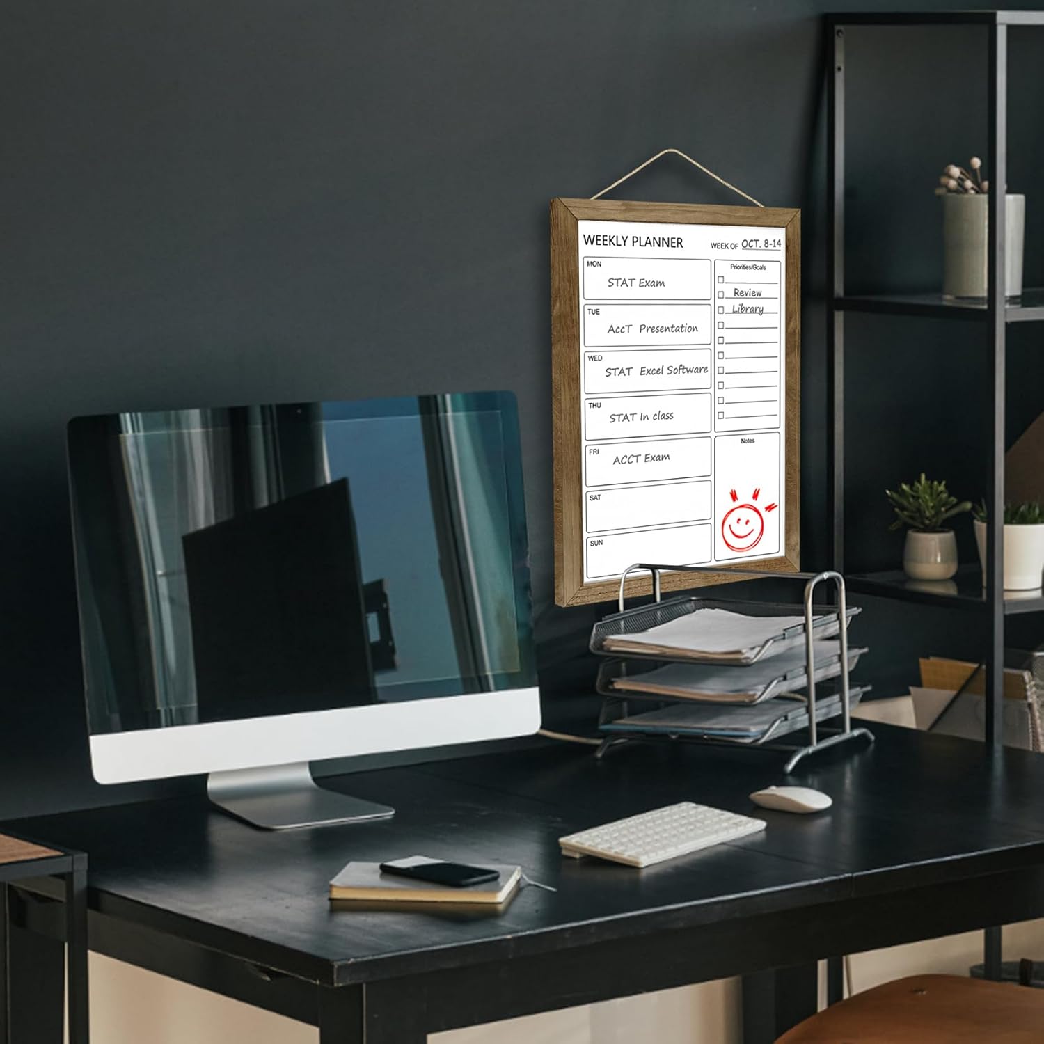 Dry Erase White Board Weekly Calendar Board, Magnetic Whiteboard for Wall,10.6“x14.7 Solid Wood Rustic Brown Framed Message Board, Planner Board for Office, Home, Schooll(Weekly-BB-RB-2737)